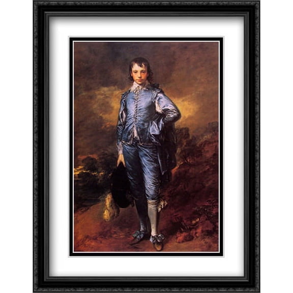The Blue Boy (Jonathan Buttall) 2x Matted 28x36 Large Black Ornate Framed Art Print by Gainsborough, Thomas