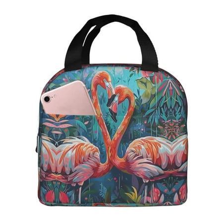 Insulated Lunch Bag for Women Men - Romantic Flamingo Pair Leakproof Cooler Lunch Box for Women Men  Lunch Tote Bags for Work School Picnic Travel