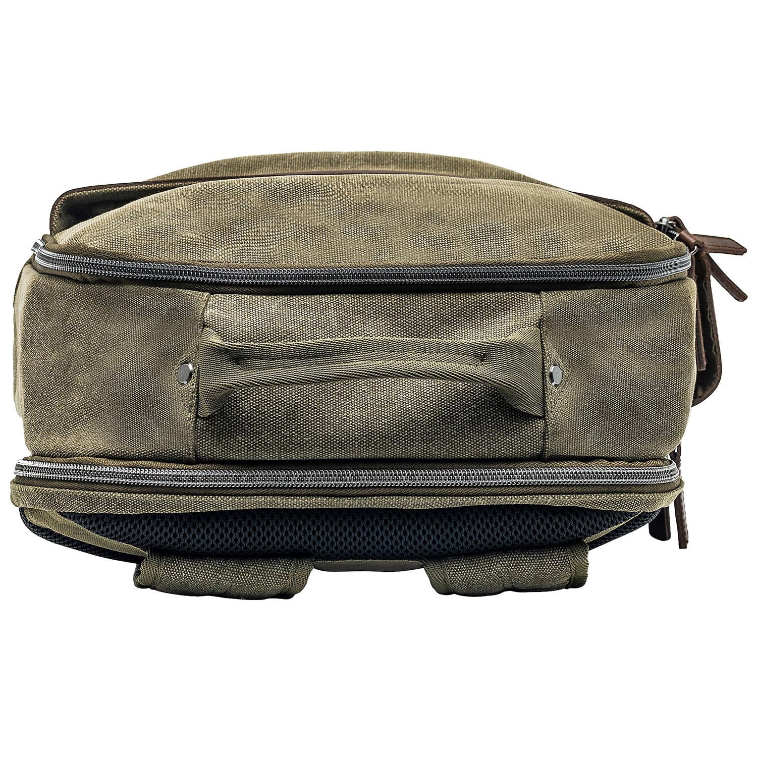 business backpacks top grain leather by renwick Renwick Heavy Duty Canvas Backpack with Laptop Sleeve, Genuine Leather  Trim, Green