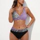thumbnail image 1 of Conjunto de bikini de nailon con tirantes ajustables y estampado de bloques de color para mujer, 1 of 7