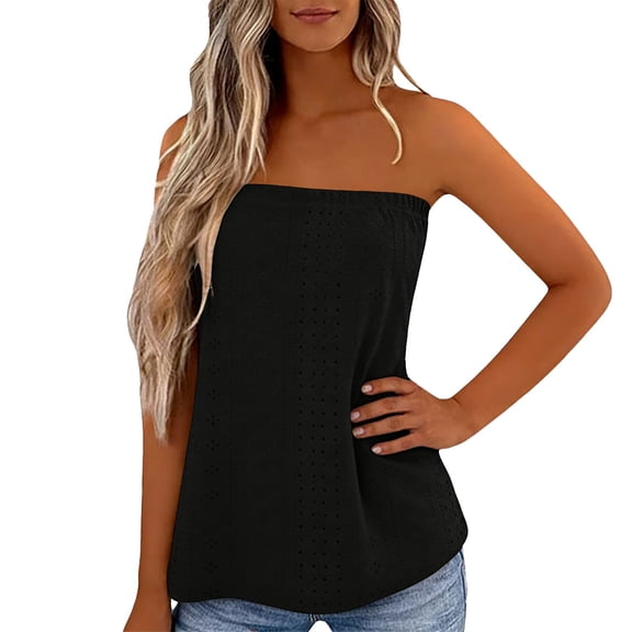 Fgnfyis Summer Tank Tops for Women Print Strapless Bandeau Casual Sleeveless Loose Holiday Top Women Tank Tops Black L