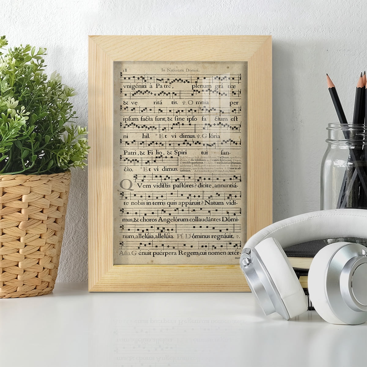 Vellum Songbook III -Framed Print w/glass-Natural Wood