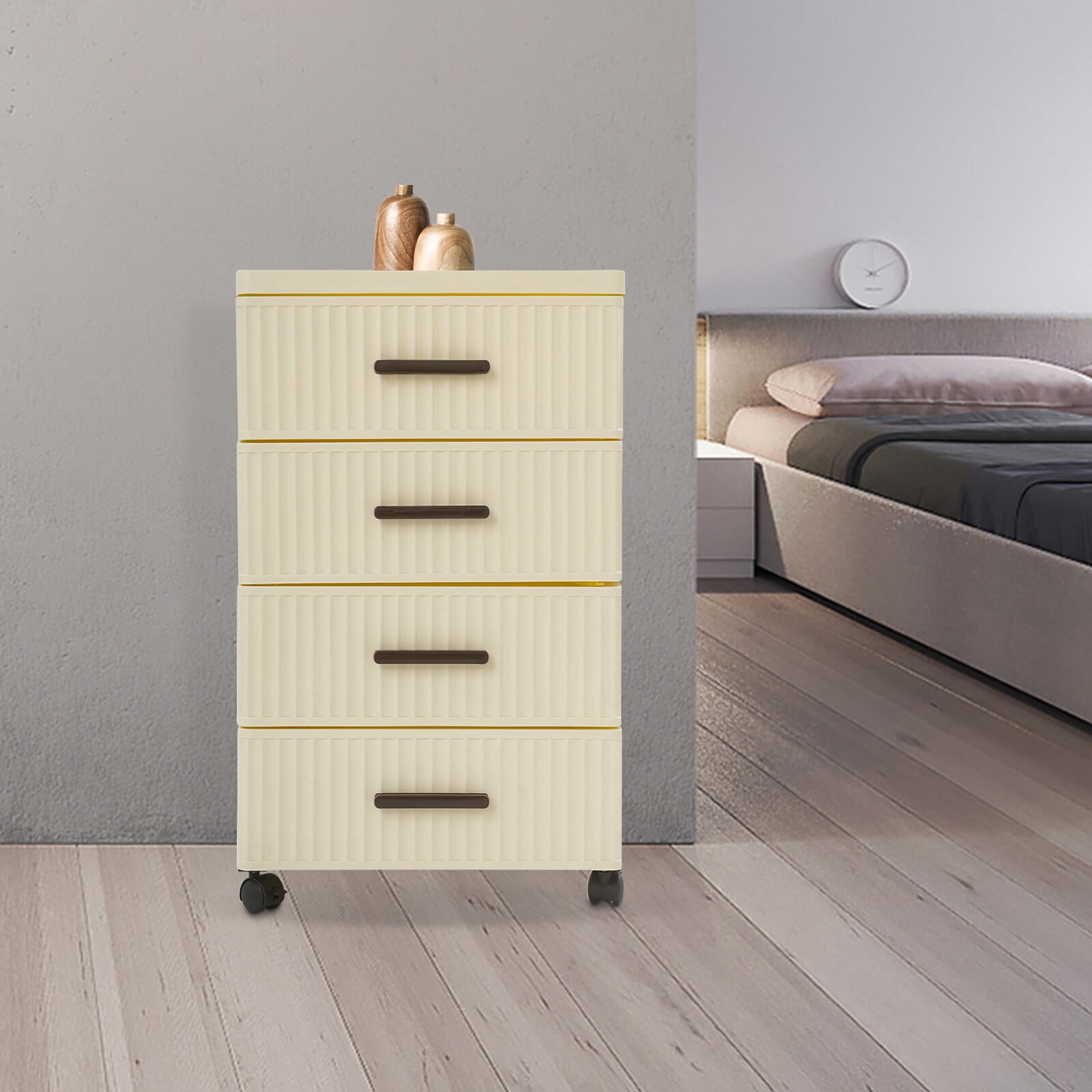 4 Tier Drawer Storage Organizer Drawers 4 Universal Wheels Storage Cabinet