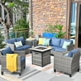 thumbnail image 4 of Ovios 5 Steel Spacious Outdoor Conversation Sets with Sofa and Loveseat, Brown/Denim Blue, 4 of 7
