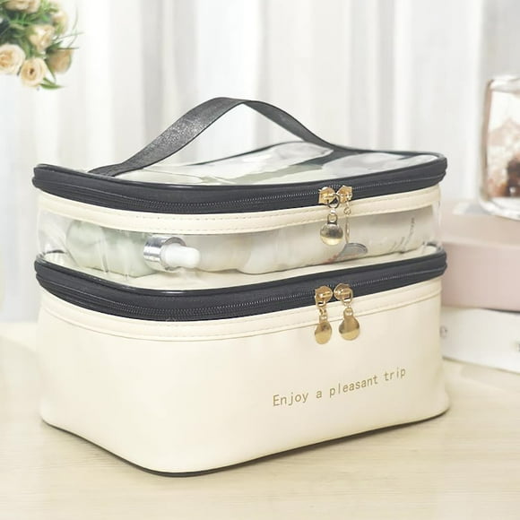 Qocolhg Up to 50% Off Personal Care and Beauty Clearance!Double-layer Cosmetic Bag Solid Color Transparent Wash Portable INS Fashion Travel Portable Large Capacity Storage Bag, Gifts for Women