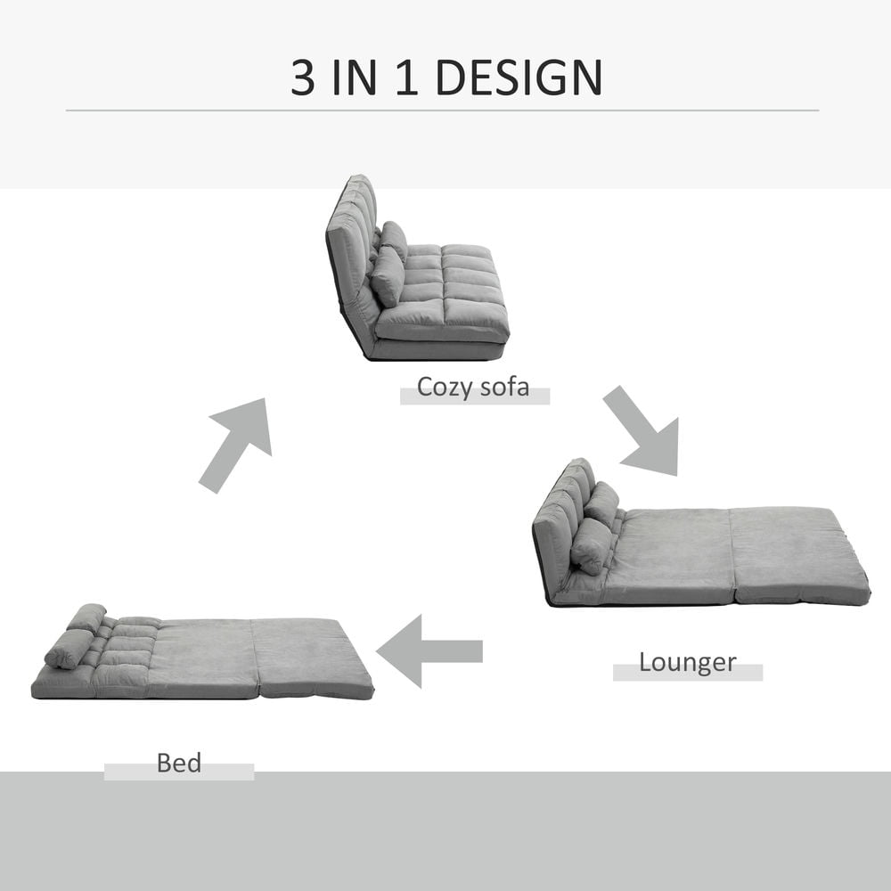 Demi Bonn Floor Chair with Back Support, Folding Sofa Chair with Adjustable Backrest, 2 Pillows, Padded Sleeper Bed, Floor Gaming Chair, Gray