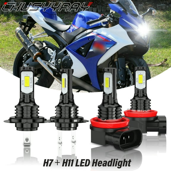 For Suzuki GSXR1000 2007-2008 H7 H11/H9 LED Headlight Bulbs Combo Kit 6000K White Super Bright 4x