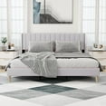 thumbnail image 2 of alazyhome King Size Upholstered Platform Bed Frame, Easy Assemble, Light Grey, 2 of 6