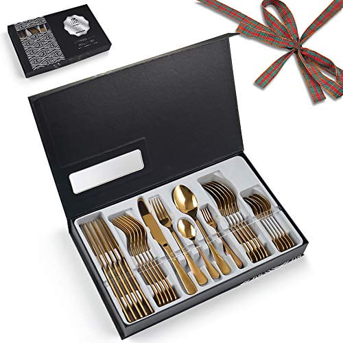 Home decoration pottery dinnerware home decor modern dinnerware set gold Kitchenware set Gift Box gifts for mom Knives Forks Spoons gift 4