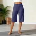 thumbnail image 6 of Petite Capri Shorts for Women Knee Length Stretch Bermuda Casual Long Shorts With Pockets Summer Outdoor Walking Lounge Gym Royal Blue M, 6 of 7