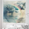 thumbnail image 1 of Rainy Tapestry, Romantic Water Drops View Melancholia Rainbow and Thunderbolt on Overcast Sky Print, Fabric Wall Hanging Decor for Bedroom Living Room Dorm, 5 Sizes, Teal Grey, by Ambesonne, 1 of 1