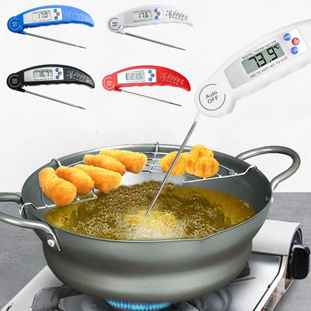 Sonda del termómetro para alimentos para carne BBQ | Medición digital de temperatura de lectura rápida | Acero inoxidable plegable 304 | Pantalla LED | Blanco, negro, azul, rojo | Detección precisa