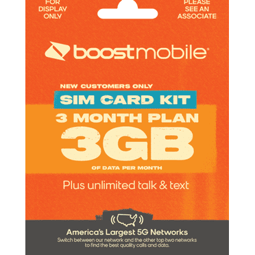 Boost Mobile Preloaded SIM Card, Bring Your Own Device, 3month Plan - Unlimited Talk/Text, 3GB of Data