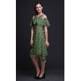 thumbnail image 2 of Bimba Robe Tunique de Fête à Manches Flottantes Imprimé Feuilles Noires Épaules Dénudées Midi - X-Small, 2 of 6
