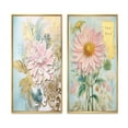 thumbnail image 2 of Designart "Pink Daisy Vintage Collage Nostalgia I" Daisy Framed Wall Art Set Of 2 - Traditional Pink Gallery Wall Frame Set For Home Decor, 2 of 6