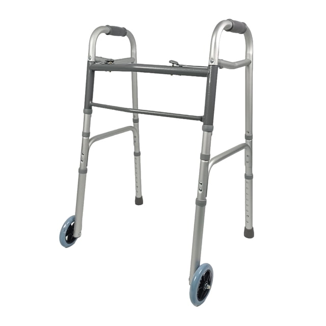 Andador plegable iLIVING ILG-670 con ruedas delanteras, altura ajustable y 2 botones: ayuda ligera y duradera para la movilidad y ayuda para ponerse de pie para adultos.