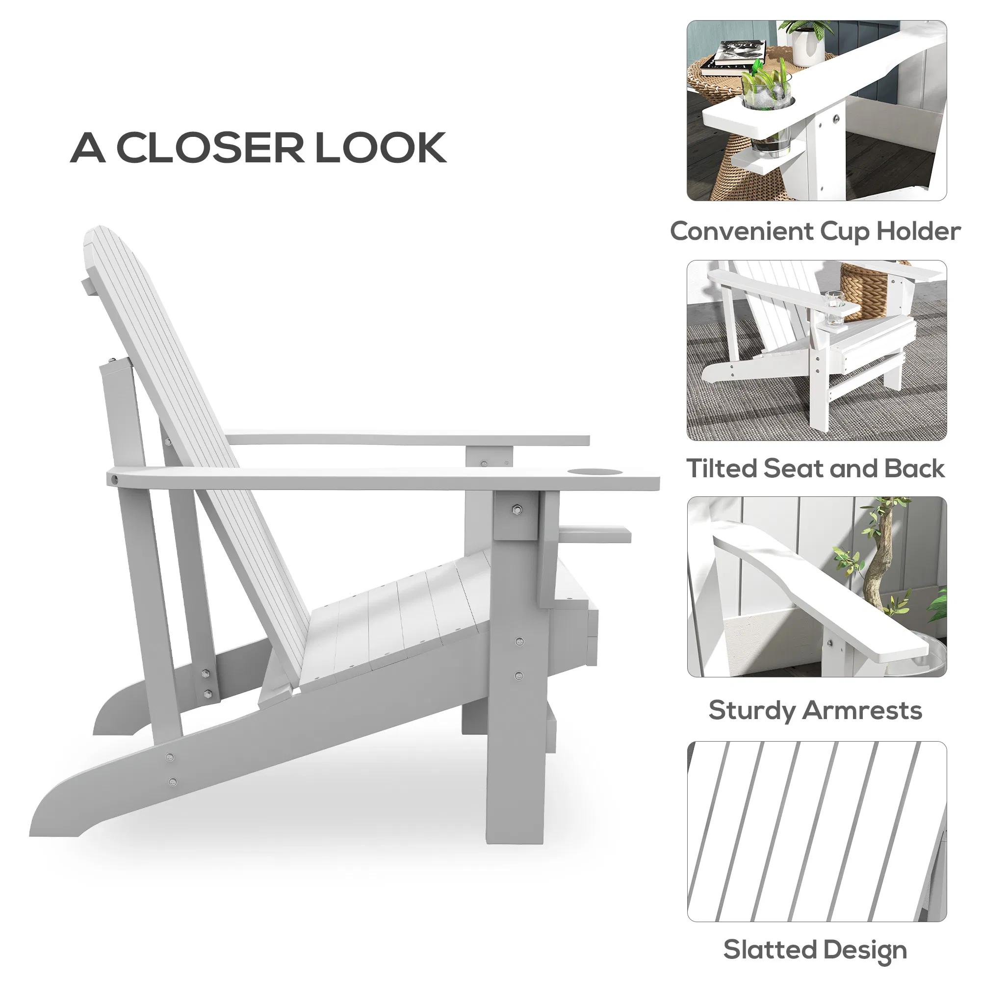 Modern Adirondack Chair with Cupholder for Patio, Garden & Lawn, White