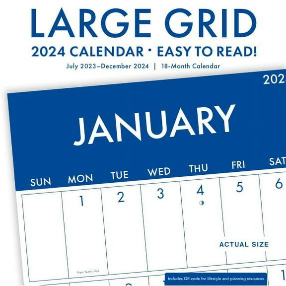 2024-18 Month Calendar-Large Grid Navy - 12x12 Hanging Wall Calendar by DaySpring