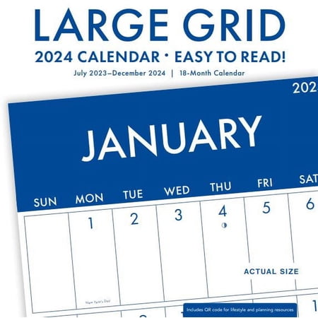 2024-18 Month Calendar-Large Grid Navy - 12x12 Hanging Wall Calendar by DaySpring