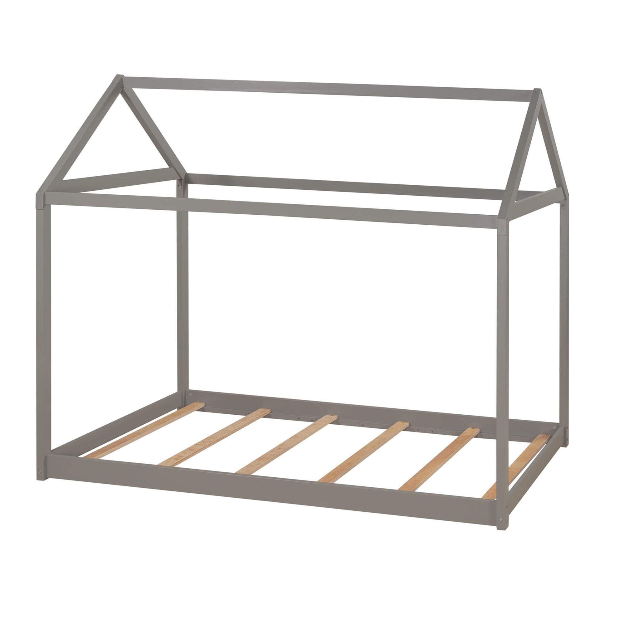 Harper & Bright Designs Twin Size Wooden House Bed with Roof, House Bed Frame Twin Size Floor Bed, Poppy House Wood Bed, Platform Bed, Can Be Decorated for Girls, Boys, Gray