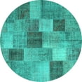 thumbnail image 1 of Ahgly Company Machine Washable Indoor Round Patchwork Turquoise Blue Transitional Area Rugs, 6' Round, 1 of 4