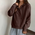 thumbnail image 4 of Brondbend Women Hoodies Pullover Women Long Sleeved Button Pullover Solid Color Comfy Stylish Plus Size Tops Lady Mountaineering Fall Winter Wear Brown, 4 of 5