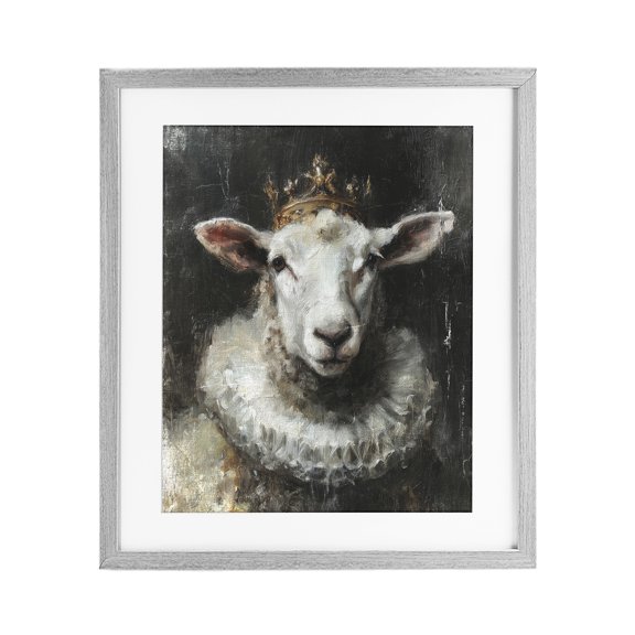 Stupell Industries Traditional Crowned Sheep Portrait Gray Framed Print Under Glass, 13 x 16, by Svetlana Aleynikova