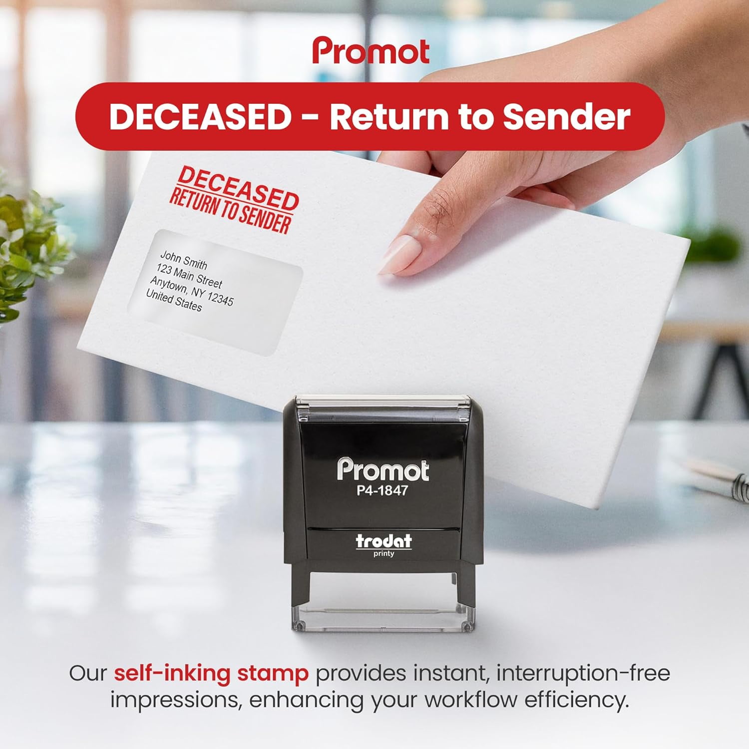 Promot Deceased Return to Sender - Self Inking Rubber Stamp