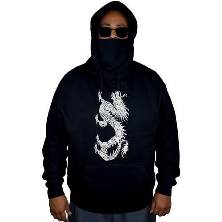 Men's Sketch Dragon Black Mask Hoodie Sweater Large