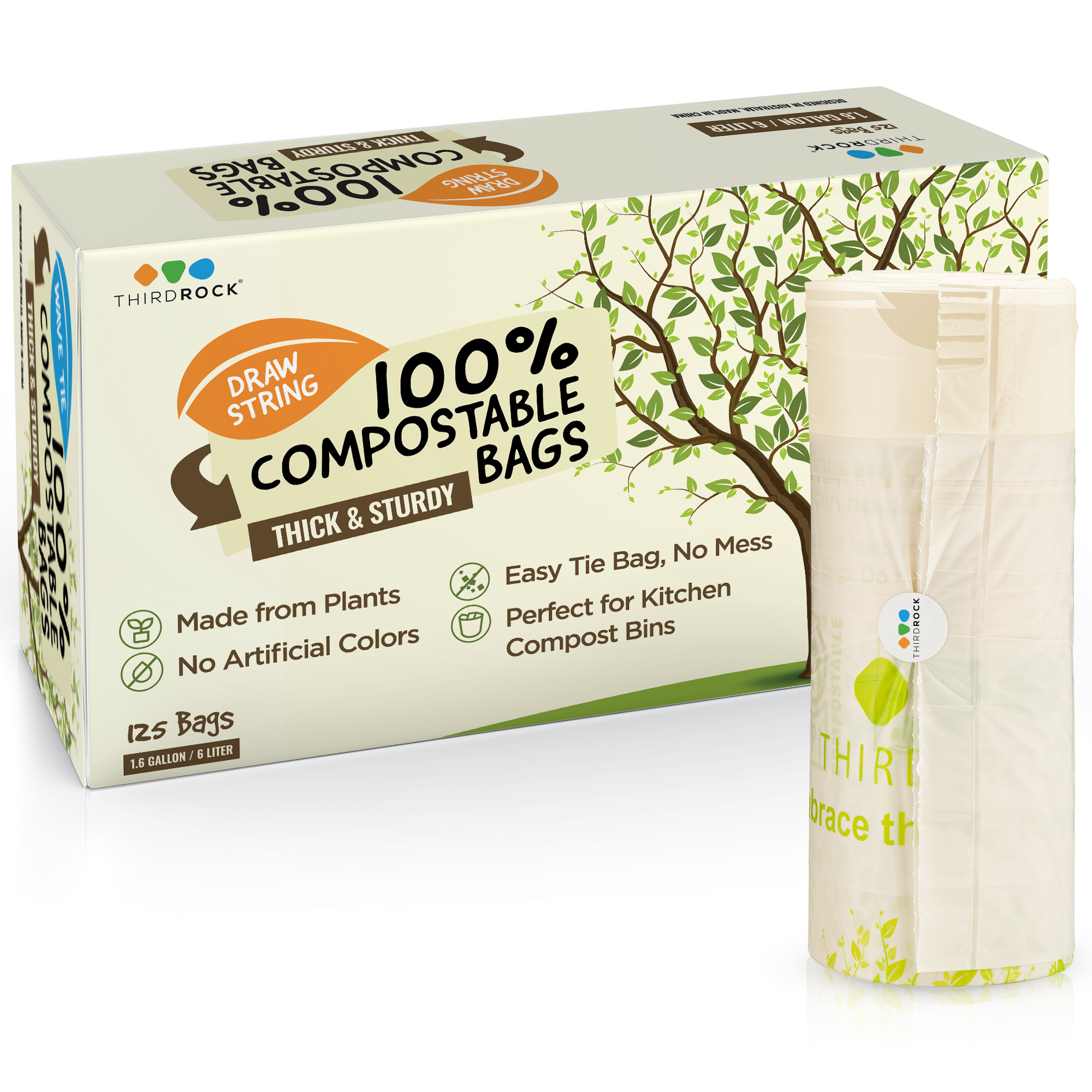 Third Rock 100 Compostable Trash Bags 1.6 Gallon/6 Liter