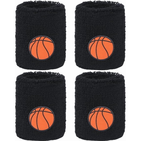 4Pcs 2.64 Inch Black Basketball Pattern Wristbands Gym Acrylic Fiber Vintage Wide Sport Running Wrist Straps