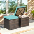 thumbnail image 3 of Costway 2PCS Patio Rattan Ottomans Seat Side Table Storage Box Footstool Turquoise, 3 of 10