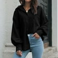 thumbnail image 2 of Women's Long Sleeve Tops Collared V-Neck Solid Color Casual Loose Work Office Blouses Button Down Shirt with Pockets, 2 of 7