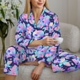 thumbnail image 5 of KLL pinkk flower crystal Skull Print Women's Long Sleeve Pajamas with Pants Sleepwear Loungewear 2 Set-Small, 5 of 7