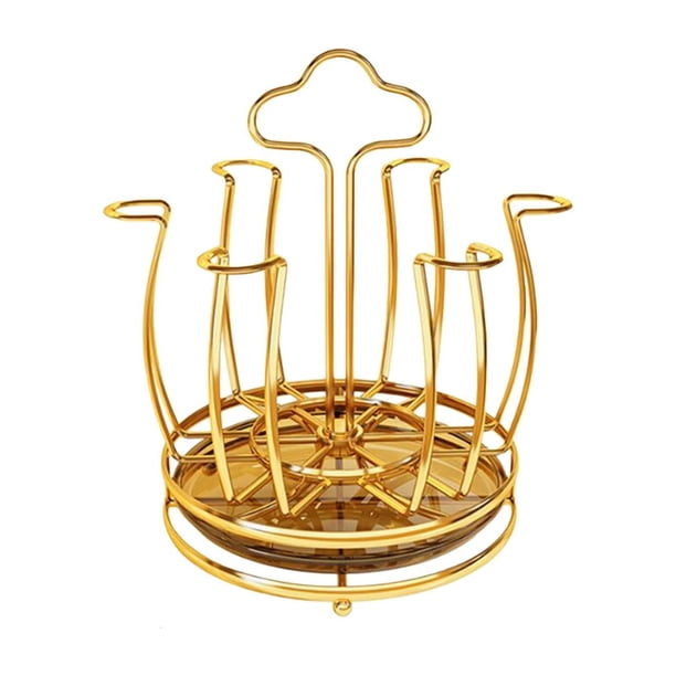 Soporte giratorio para secar tazas, escurridor de tazas de metal, soporte para secar tazas rosa dorado