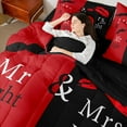 thumbnail image 4 of Manfei Mr Mrs Twin Bedding Sets 7-Piece,Couple Valentine Day Bedding Comforter Set,Red Black Sheet Sets For Men Women,Ultra Soft Home Decor Reversible, 4 of 8