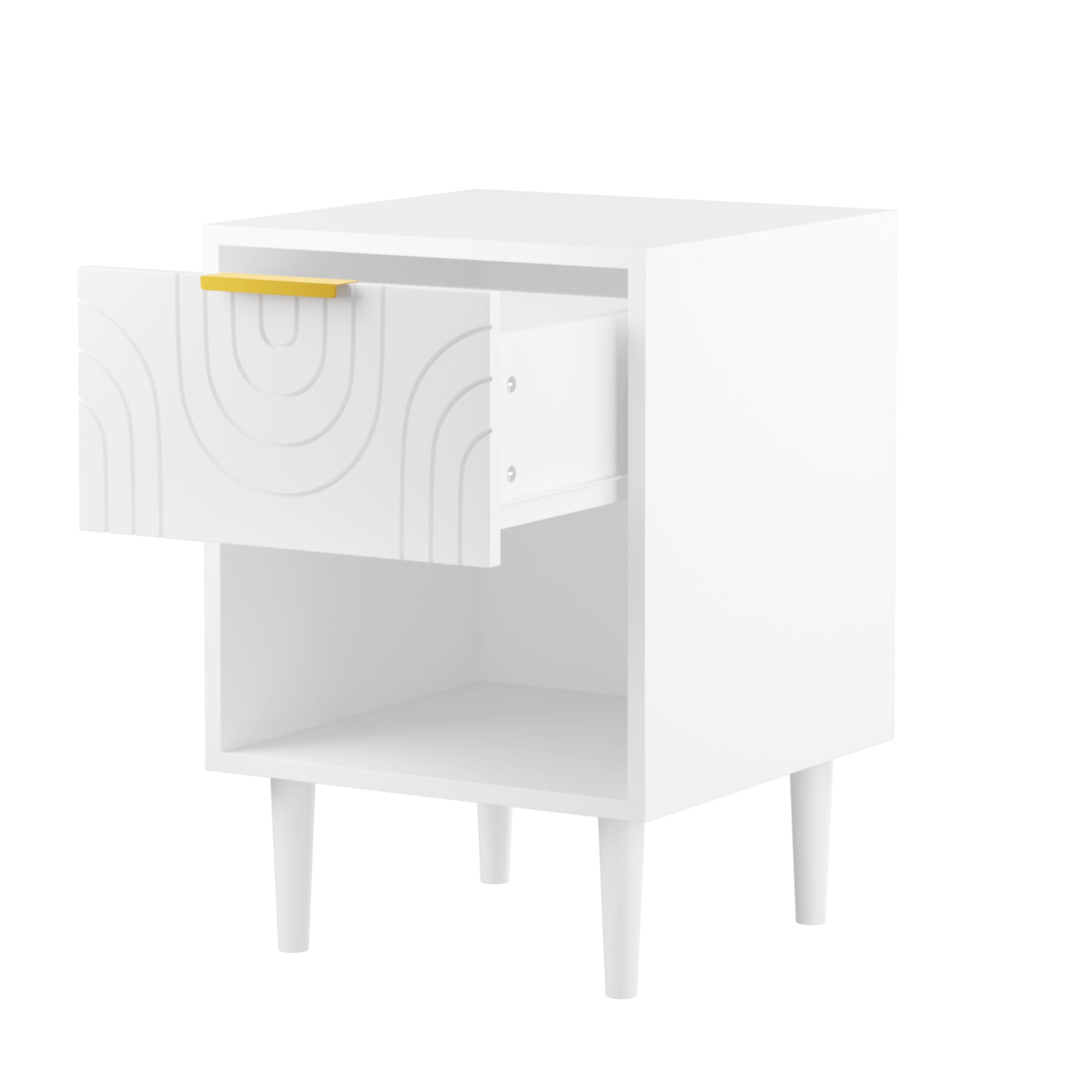 Noble House Larissa 22.83" Modern Nightstand with Drawer and Open Shelf, Gold Handle Bedside Table for Bedroom, White