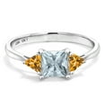 thumbnail image 2 of Gem Stone King 10K White Gold Sky Blue Aquamarine and Yellow Citrine 3 Stone Engagement Ring for Women (0.78 Cttw, Gemstone March Birthstone, Princess Center 5MM, Trillion 3.5MM, Size 8), 2 of 5