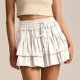 thumbnail image 4 of GJSYRH Shorts for Women Ruffled Tiered Pleated Mini Skirts Boho High Waist Flowy Comfy Tennis Golf Skorts White L, 4 of 6