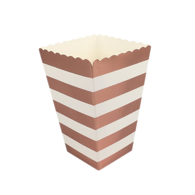 12pcs Popcorn Paper Boxes Rose Gold Horizontal Stripe Miniature Scalloped Cardboard Party Candy Container Treat Cartons for Party