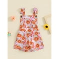 thumbnail image 5 of Aojekbee Little Girl Sleeveless Overalls Shorts Daisy/Sunflower Butterfly Print Pocket Front Suspender Jumpsuit for Summer, 5 of 10