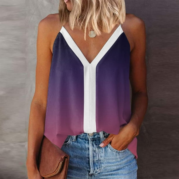 Camiseta sin mangas solida a la moda para mujer blusa con tirantes Tops informales con cuello en V Pompotops lopia988322 Walmart en linea