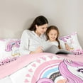 thumbnail image 5 of Feelyou Dreamy Unicorn Bedding Comforter Set, Cartoon Rainbow Twin Comforter Sets, Pink Leaf Plant Bedding Set, Ultra Soft Bedroom Decorative, 2pcs, 5 of 8
