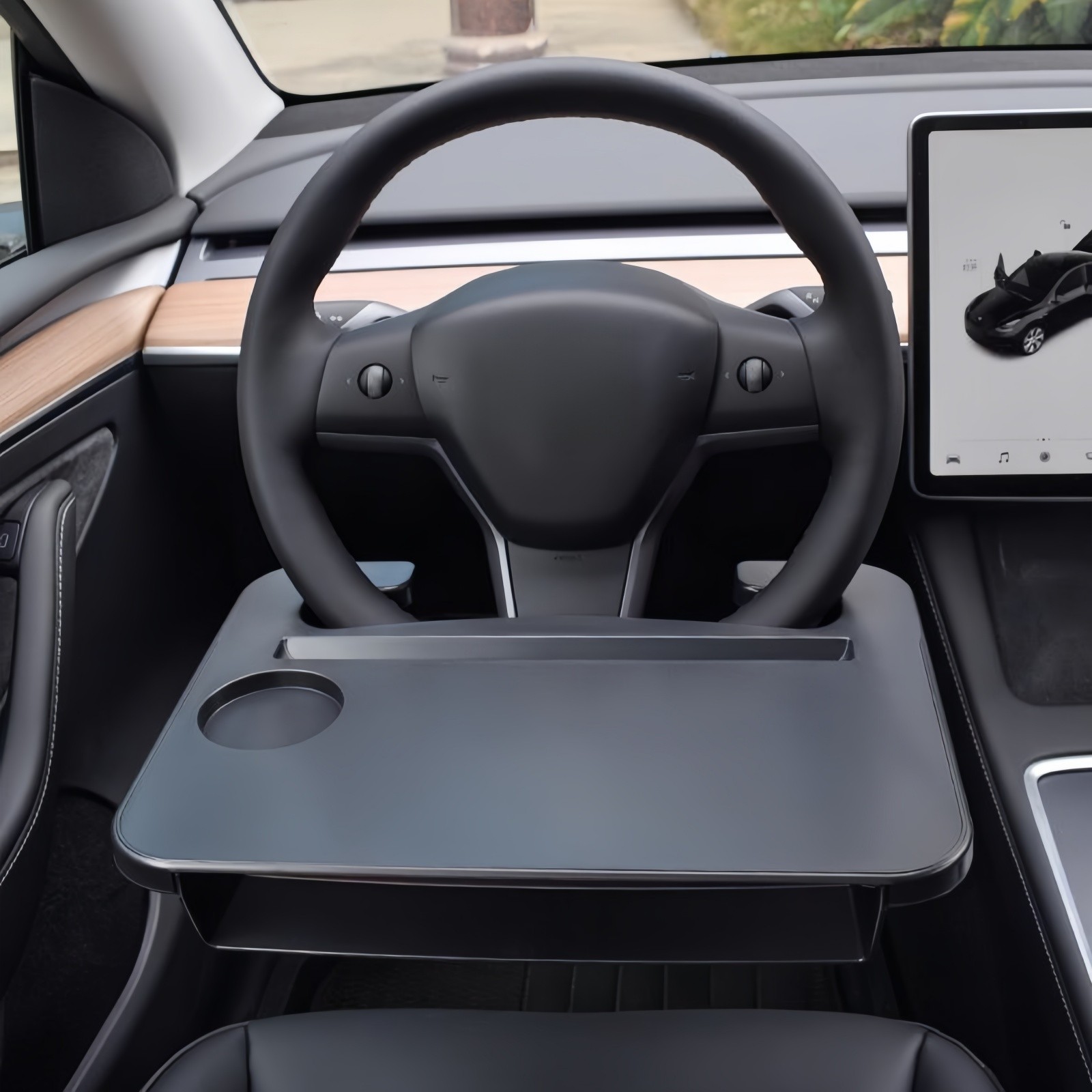 ZZERHUOO Two In One Steering Wheel Tray Food And Beverage Rack Seat Storage Black Car Leather Foam Car Interior Leather Car Pendant Interior Rearview Charms Hanging Ornament Light Car Mats Automotive
