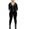thumbnail image 5 of jtjvou rack Suits for Women Set 2 Piece Sweatsuits Outfits Velour Ruched Long Sleeve Zip Up Jacket and Pants Set Loungewear Black L, 5 of 6