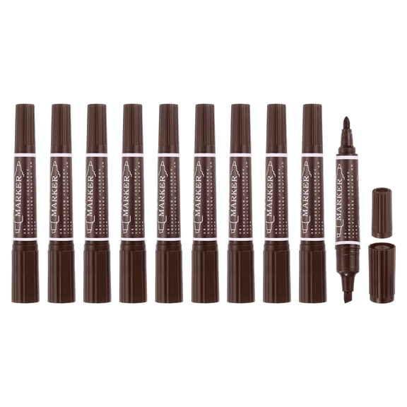 Uxcell 10 Pcs Art Marker Pen Double-Ended Colored Pen Dual Sketch Marker, Brown