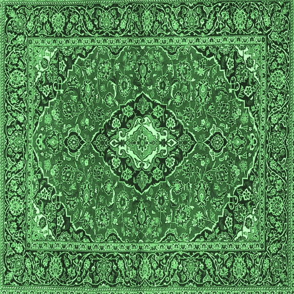 Ahgly Company Indoor Square Oriental Emerald Green Traditional Area Rugs, 5' Square
