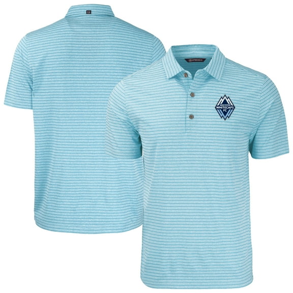 Men's-Cutter & Buck  Heather Powder Blue Vancouver Whitecaps FC Forge Eco Heather Stripe Stretch Recycled Tri-Blend Polo
