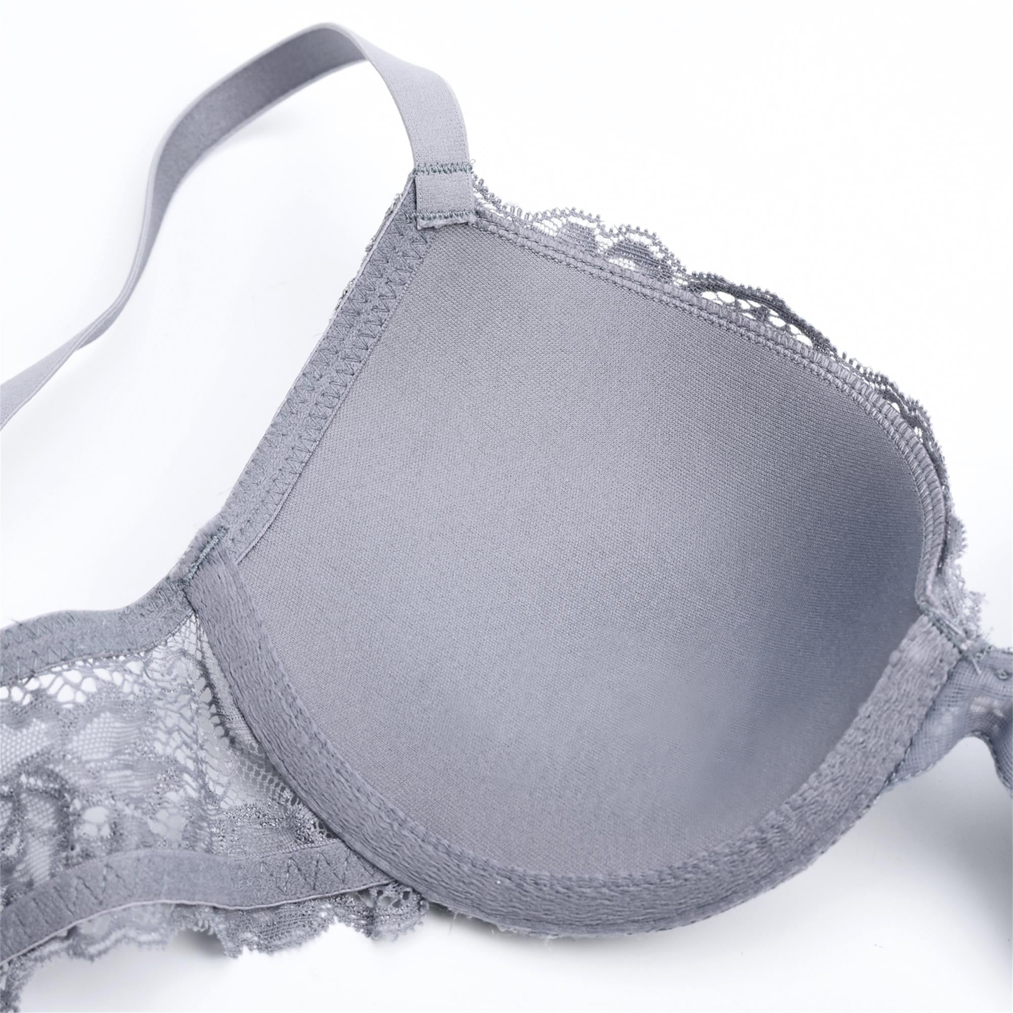 Wingslove Women's Push Up Sexy Lace Padded Plunge Underwire Lift Up Bras Add 1 Cup Boost Brassiere,Gray 32C