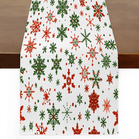

Qzaxky Table Runner Boho Table Runner Christmas Green Red Snowflake Bohemian Boho Outdoor Table Runner Decoration for Indoor Outdoor Home Dinner Party Wedding Decor 13 x 108 Inch